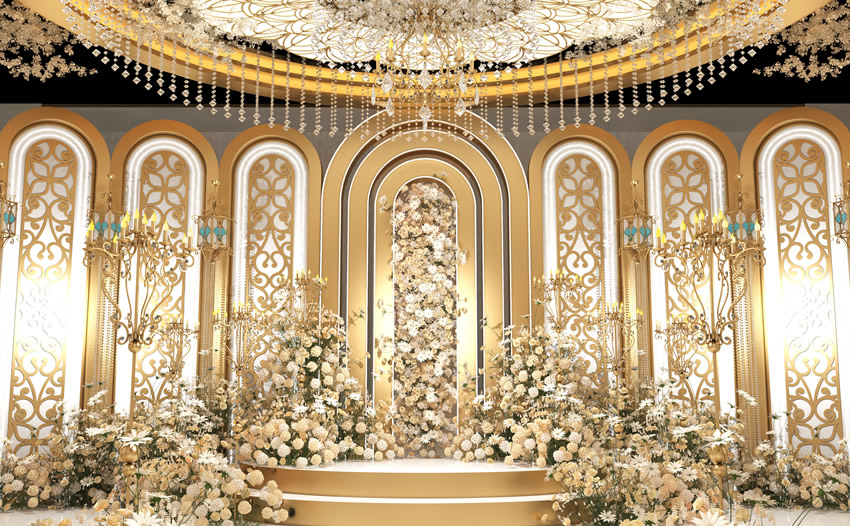 玉树香槟色调婚礼堂效果展示